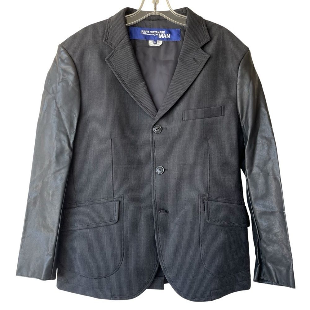 COMME DES GARÇON x JUNYA WATANABE distressed sleeves faux leather jacket blazer
